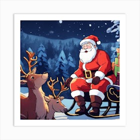 Santa Claus And Reindeer 1 Art Print