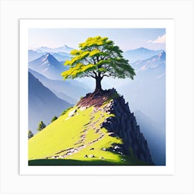 Tree On Top Of Mountain 2 Art Print