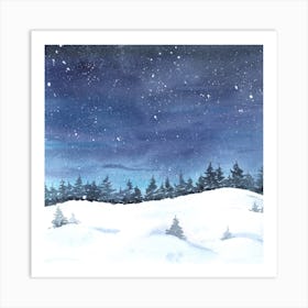 Winter Landscape Watercolor Painting Art Print