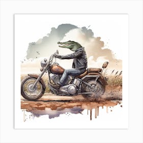 Alligator On a dirt bike, water color Art Print