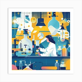 Illustration Of A Woman Working In A Laboratory Art Print