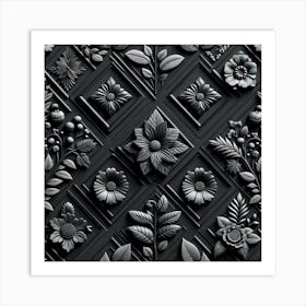 Black And White Floral Wallpaper Art Print