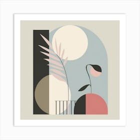 Botanical Abstraction: Modern Minimalism in Pink, Blue, and Beige Art Print