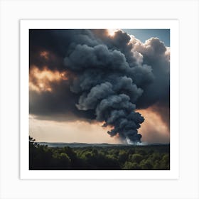 Smoke Billowing From A Forest Art Print