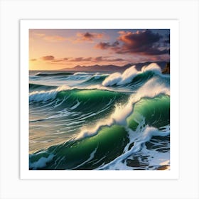 Ocean Waves At Sunset Art Print