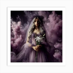 Beautiful Bride In Purple Smoke Art Print