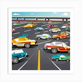 Cars On The Highway 1 Art Print