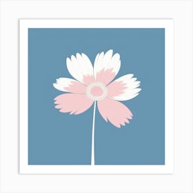 A White And Pink Flower In Minimalist Style Square Composition 249 Art Print