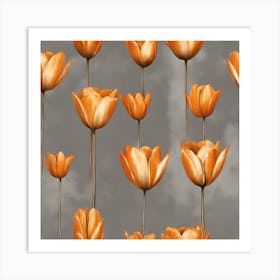 0 Golden Tulips On An Orange And Gray Wall Esrgan V1 X2plus Art Print