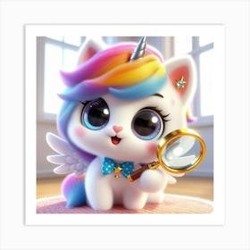 Unicorn Cat, caticorn With Magnifying Glass 6 Art Print