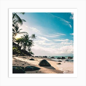 Beach With Palm Trees Art Print