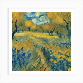 Starry Night In The Field Art Print