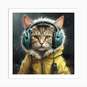 Cat With Headphones 3 Art Print