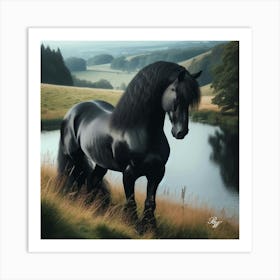 Beautiful Black Stallion By The Pond 5 Copy Art Print