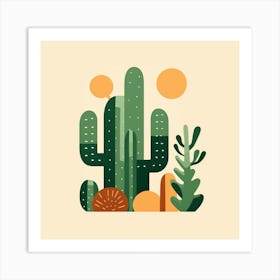Rizwanakhan Simple Abstract Cactus Non Uniform Shapes Petrol 12 Art Print