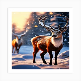 Deer In The Snow Art Print