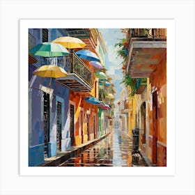 Umbrellas In The Rain 3 Art Print