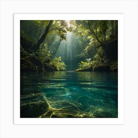 Default A Tranquil River Winding Through A Dense Forest Sunlig 2 Art Print