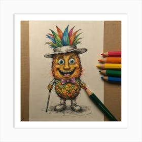 Pineapple In Hat Art Print