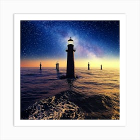 Firefly Black Lighthouses Over Cosmic Oceans On Venus 11100 Art Print