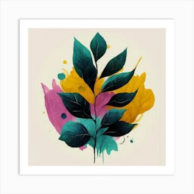 Modern Minimalist Plant Drawings With Watercolor Art Print