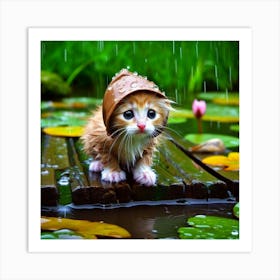 Cute Kitten In The Rain 5 Art Print