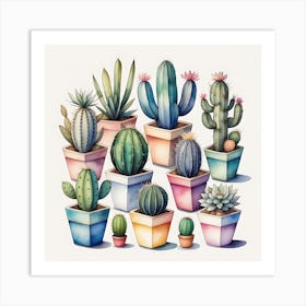 Watercolor Cactus Set Art Print