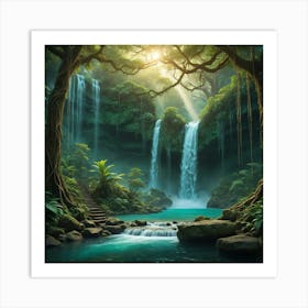 Waterfall In The Forest 19 Art Print