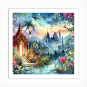 Thailand Watercolor Painting Art Print