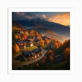 Village At Sunset 1 Art Print