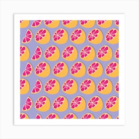 Grapefruit Pattern On Pastel Purple Square Art Print