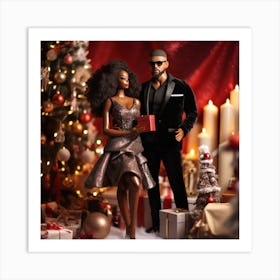 Realistic Black Couple Christmas Stylish Deep In2 Art Print