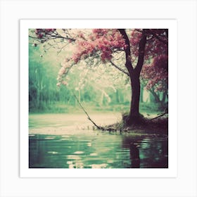 Pink Tree In The Water Art Print