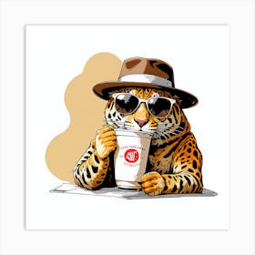 Tiger Drinking Coffee Art Print