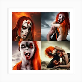 Zombie Woman Orange Hair Art Print