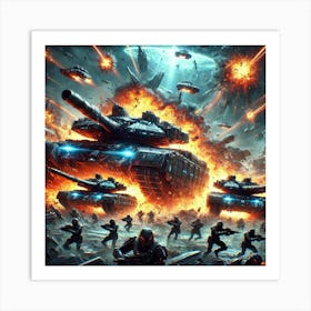 Martian Battle Tanks Destroying Enemy Formation Art Print