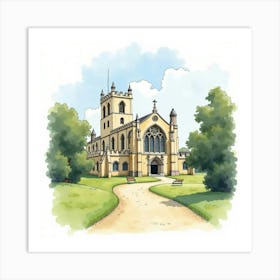 Watercolor View Of The Abingdon Abbey In Oxfordshire, Capturing Its Historic Architecture And Peaceful Surroundings Art Print