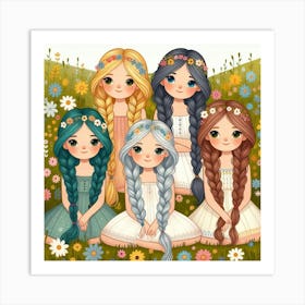 Little Girls With Braids Art Print