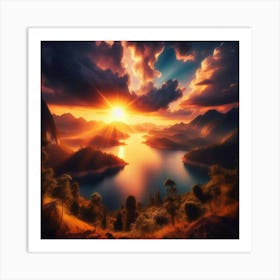 Sunset Over Lake Art Print