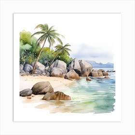 Watercolor Seascape With Palm Trees Art Print