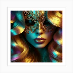 Beautiful Woman With A Mask Art Print