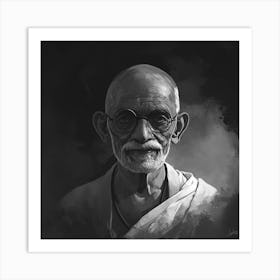 Gandhi Dark Black and White Art Print