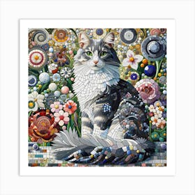 Cat In The Garden Mosaic Inspired 3 Art Print