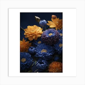 Blue Chrysanthemums Art Print