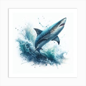 Sea Shark In Motion, Sea Shark Watercolour Art Print 3 Art Print