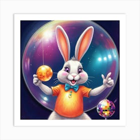 Bunny With Disco Ball Art Print