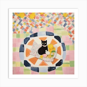 Pastel Colours Black Cat In A Picnic Blanket 2 Art Print