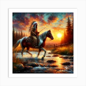 Native American Indian Crossing A Stream 6 Copy Art Print