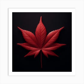 Red Cannabis Leaf On Black Background Art Print