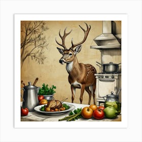 Deer In The Kitchen Art Print